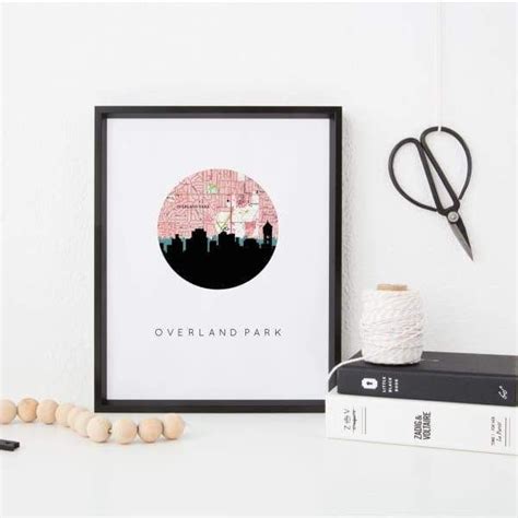 Overland Park, Kansas city skyline with vintage Overland Park map | Kansas city skyline ...