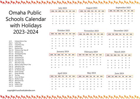 Omaha Public Schools Calendar with Holidays 2023-2024