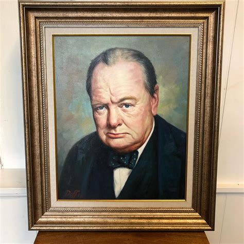 Oil Painting Of Winston Churchill On Canvas. Golden Gilt Frame. - Real ...