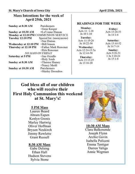 Bulletins and Schedules - St. Mary of the Visitation Catholic Church