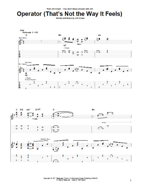 Operator (That's Not The Way It Feels) by Jim Croce - Guitar Tab ...