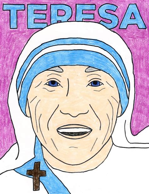 Easy How to Draw Mother Teresa Tutorial and Coloring Page