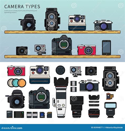 Different types of camera stock vector. Illustration of focus - 85994877