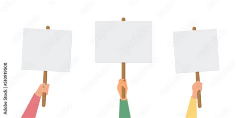 Empty sign in hand. Hands holding blank protest poster. Cartoon vector ...