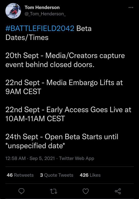 BF 2042 Beta dates by Tom Henderson : r/battlefield2042