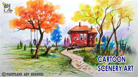 Learn Colorful Cartoon Scenery Art With Very Easy and Simple Drawing ...