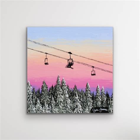 Sunset on the Mountain Winter Painting Ski Art Winter - Etsy