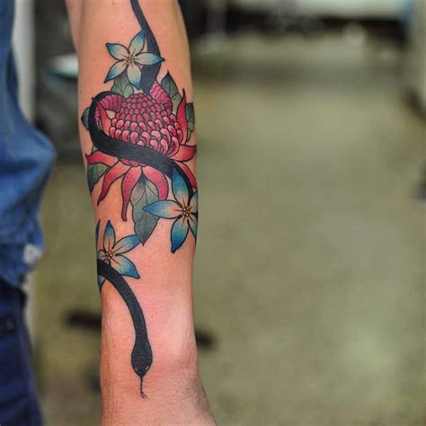 Red Belly Black snake with red Waratah and some Avon Valley wildflowers, to represent one of ...