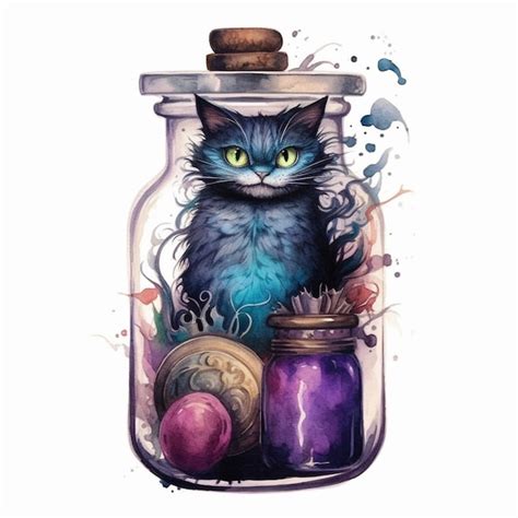 Premium AI Image | There is a cat sitting in a jar with some jars ...