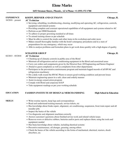 AC Technician Resume Samples | Velvet Jobs