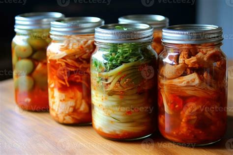 stock photo of Kimchi is a traditional Korean banchan consisting of salted and fermented ...