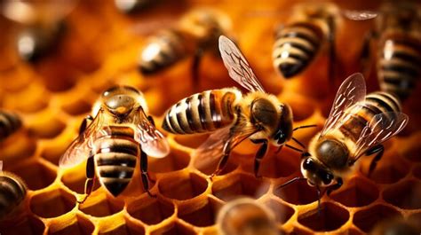 Premium AI Image | bee in honey macro view