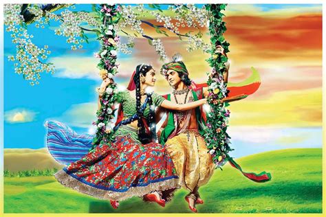 radha krishna on swing painting on canvas for bedroom