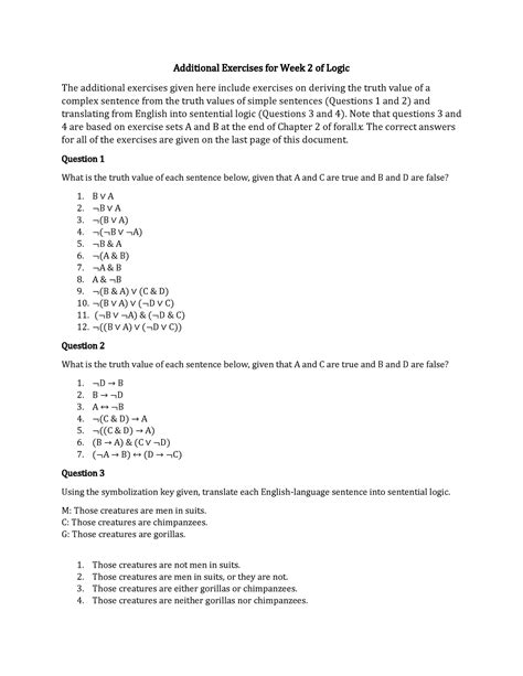 Additional Exercises For Logic - Additional Exercises for Week 2 of Logic The additional ...