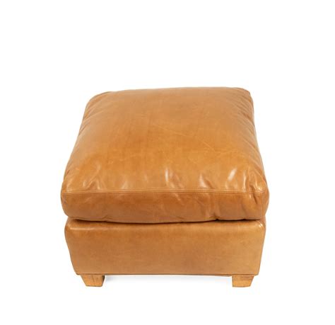 Tan Leather Square Ottoman