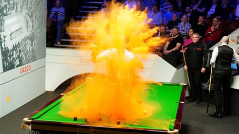 Climate protesters interrupt world snooker championship with orange powder at Crucible Theatre ...