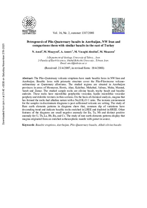 (PDF) Petrogenesis of Plio-Quaternary basalts in Azerbaijan, NW Iran and comparisons them with ...