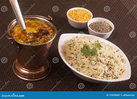 Indian Traditional Dal Fry and Jeera Rice Also Known As Dal Chawal Stock Image - Image of gram ...