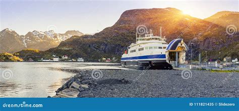 Ferry Arrival and Unloading in Moskenes, Lofoten Islands Stock Image - Image of norway, ferries ...