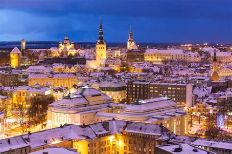 Winter Night Aerial Scenery of Tallinn, Estonia Stock Image - Image of ...