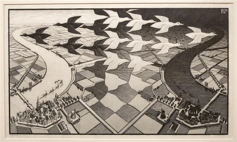 M.C. Escher. "Day and Night," 1938. (Robin Lubbock/WBUR) | Mc escher, Canvas wall art living ...