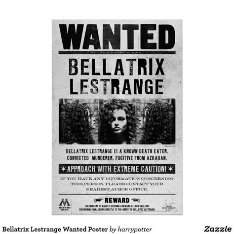 Harry Potter Wanted Bellatrix Lestrange Wanted Poster - vrogue.co