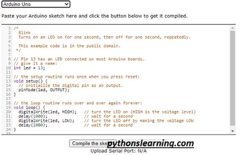 which is free online ide / compiler / Simulator for arduino - pythonslearning