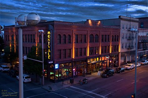 The Montvale Hotel, in downtown Spokane. Spokane, Washington. Night photos