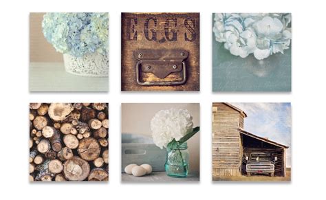 Farmhouse Wall Decor Rustic Wall Art SET of SIX Prints Blue