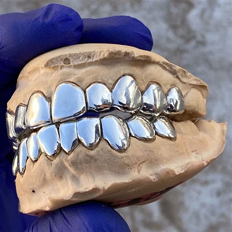 Solid 925 sterling silver custom grillz 10 on 10 single caps teeth grills slugs perm look style ...