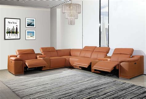 GU-DI9762CM-8PC 8 pc Orren ellis florence camel italian leather power reclining sectional sofa ...