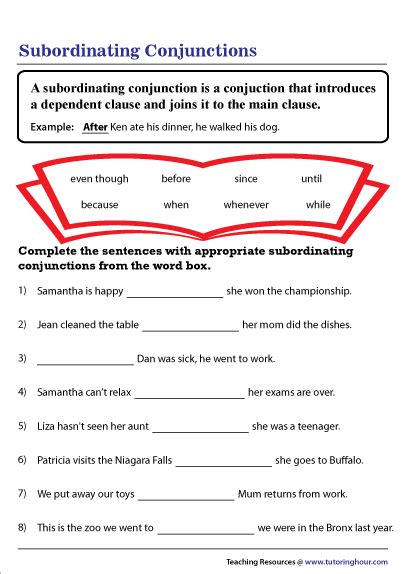 What is a subordinating conjunction examples worksheet list – Artofit