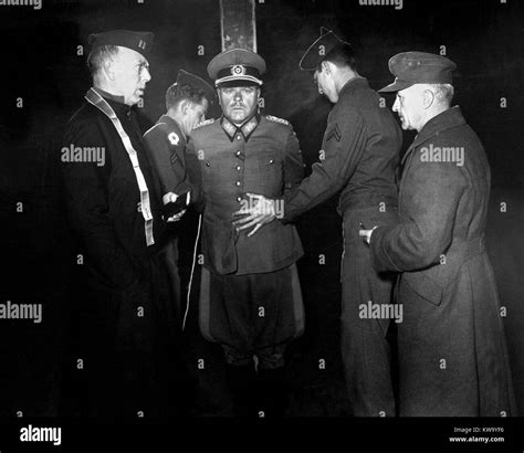 German Gen. Anton Dostler tied to a stake before his execution on Dec. 1, 1945. He was convicted ...