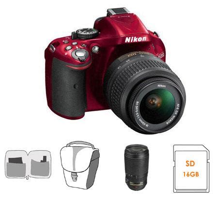 Nikon D5200 Camera w/18-55mm Lens, Red, Bundle w/70-300mm Lens & MORE ...