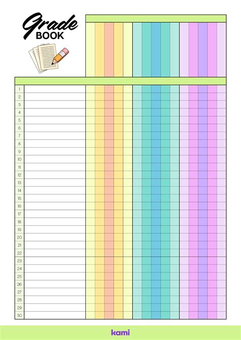 Gradebook 30 Lines | Colorful Blank for Teachers | Perfect for grades ...