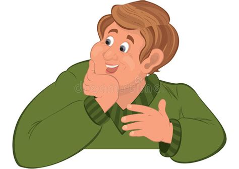 Happy Cartoon Man Torso in Green Sweater Holding Chin Stock Vector - Illustration of looking ...