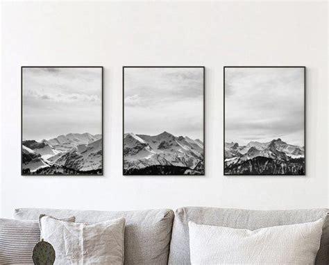 BLACK AND WHITE MOUNTAINS / MOUNTAINS TRIPTYCH / SET OF 3 PRINTS Instant download set of 3 HIGH ...