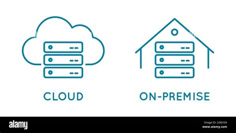 On-premise and cloud service line icon. Local network and cloud based solutions. In house ...