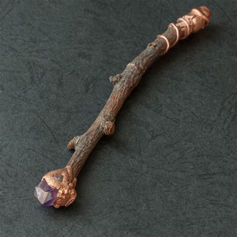 Wiccan crystal wand, Apple-tree branch and gemstones, Copper ...