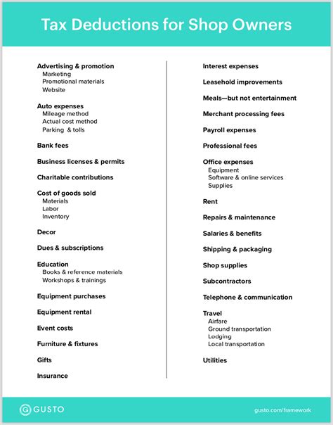 Owner Operator Tax Deductions Worksheet - Printable Word Searches