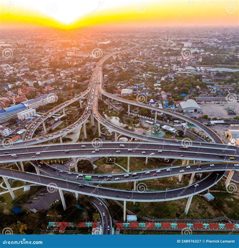 Aerial View of Bhumibol Bridge in Samut Prakan, Bangkok, Thailand ...