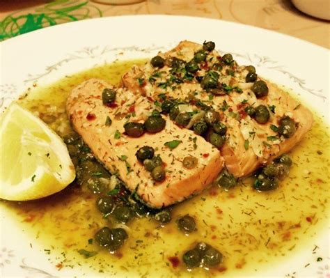 Poached Salmon with Capers and Wine Sauce