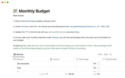 Monthly Budget | Notion Template