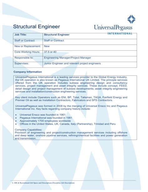 Structural Engineer Job Title: Structural Engineer Staff or Contract