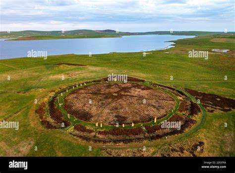 Aerial view of the Ring of Brodgar Neolithic stone circle, Orkney ...