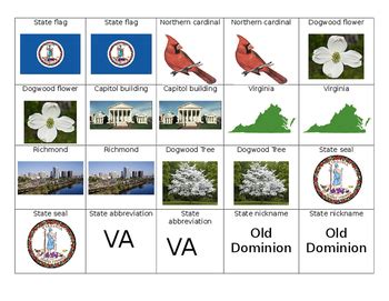 Virginia State Symbols Memory Game by First4Life | TPT