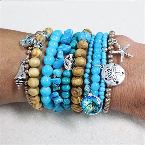 Beaded Stacked Bracelet - Beach Bracelets - Set of 10 – Bohemian Bracelets