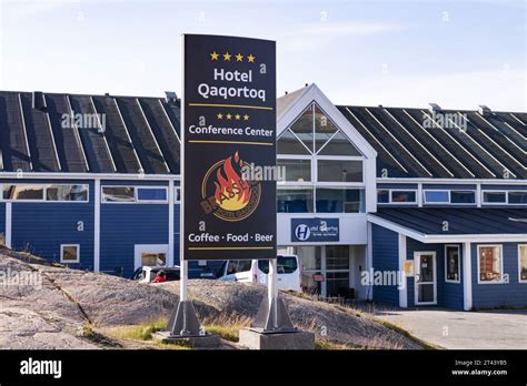 Greenland Hotel and tourism; The modern Hotel Qaqortoq exterior, Qaqortoq, southern Greenland ...