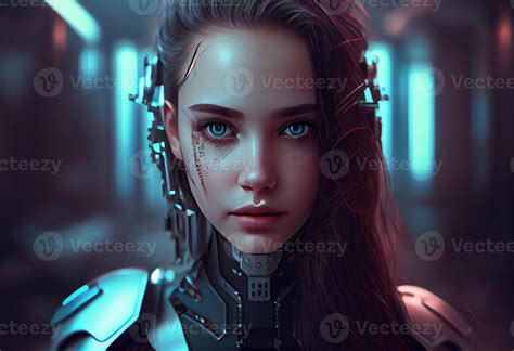 Artificial intelligence a humanoid cyber girl with Technology smart ...