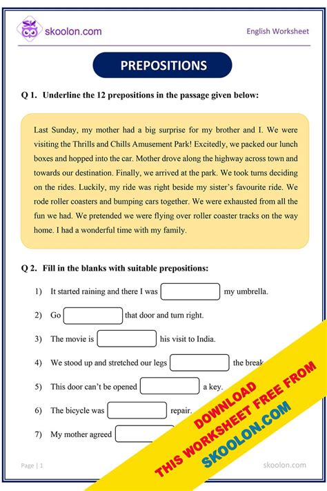 Prepositions Worksheet-3 - skoolon.com